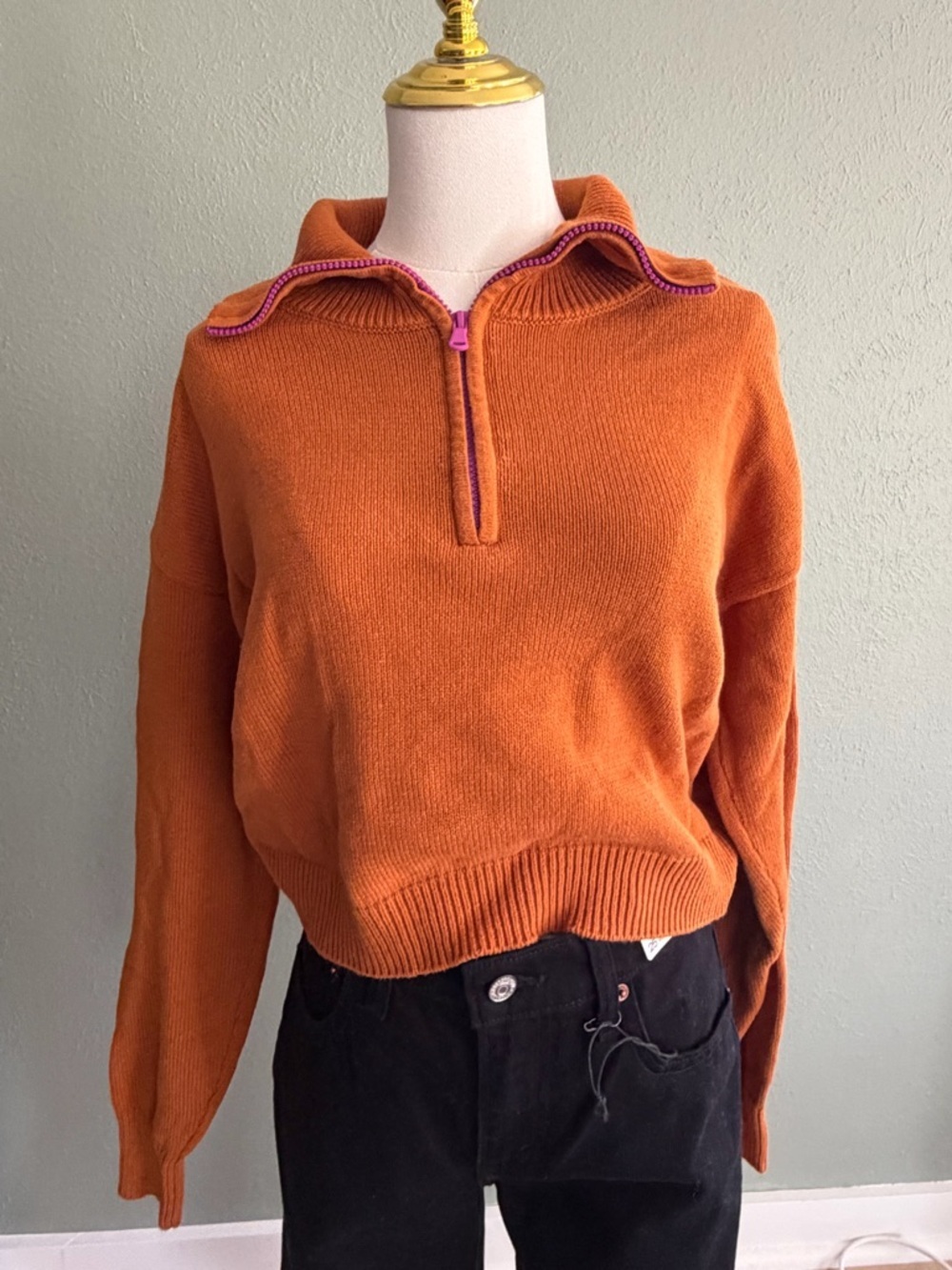 Melrose and Market orange Sweater with pink zipper